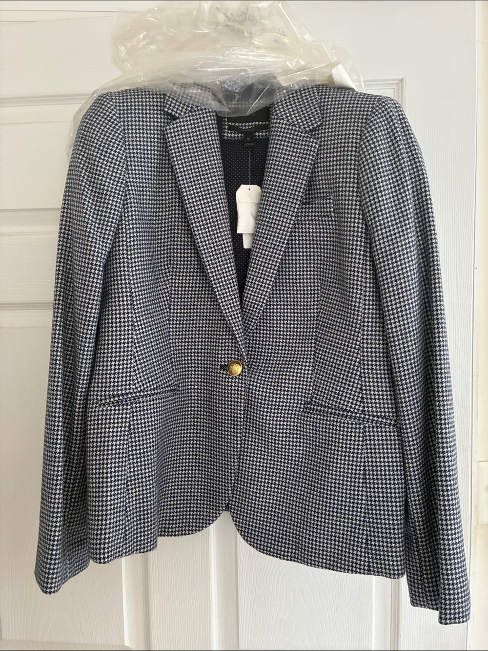 NWT! Jcrew Campbell Houndstooth Single-Button Blazer in Navy & White Sz 12